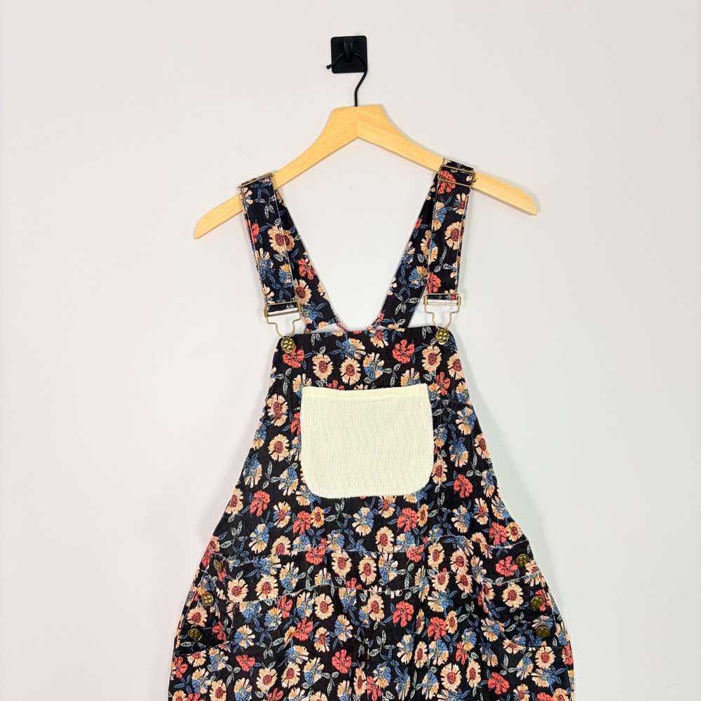 POL Printed Corduroy Patchwork Overalls Mixed Floral Wide Leg Large Boho Hippie - Picture 3 of 13